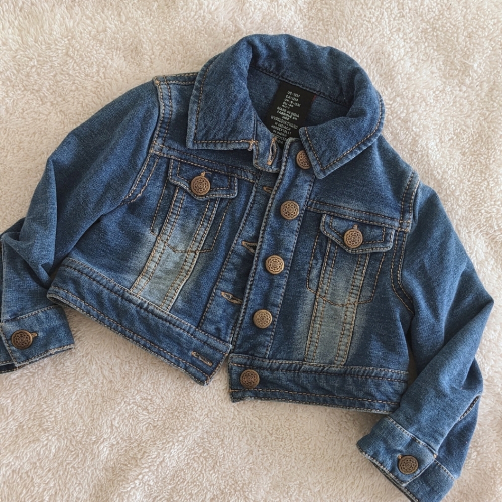 Cute Toddler Girl Cropped Denim Jacket. Size 12 Month